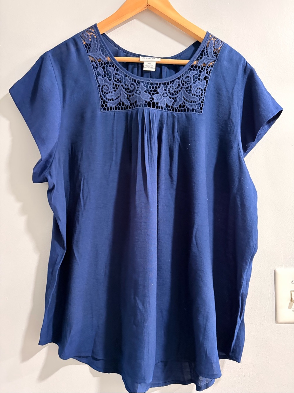 Liz Claiborne Navy Blue Crochet Yoke Blouse